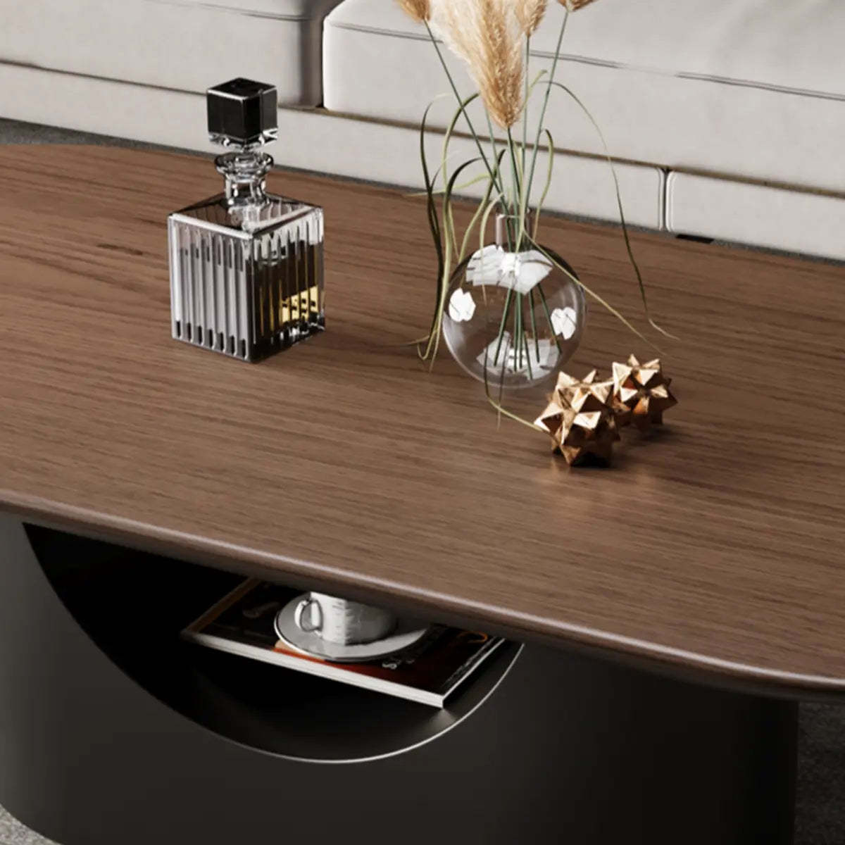 Simple Brown Oval Wood Storage Coffee Table