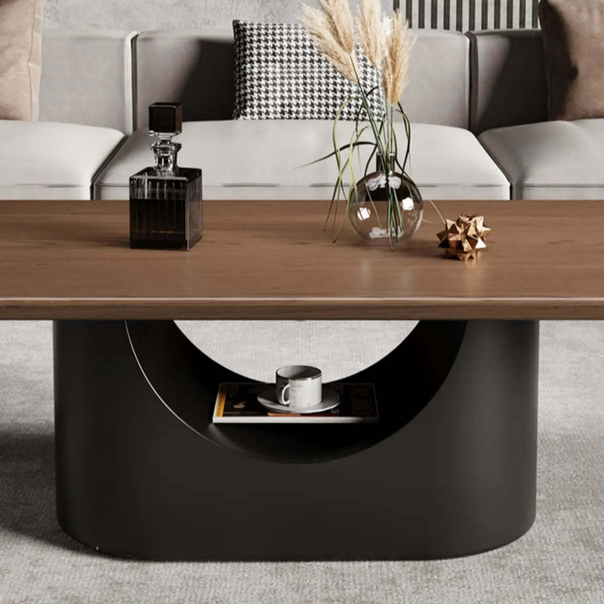 Simple Brown Oval Wood Storage Coffee Table