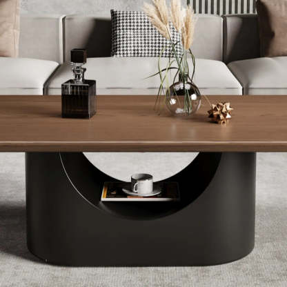 Simple Brown Oval Wood Storage Coffee Table
