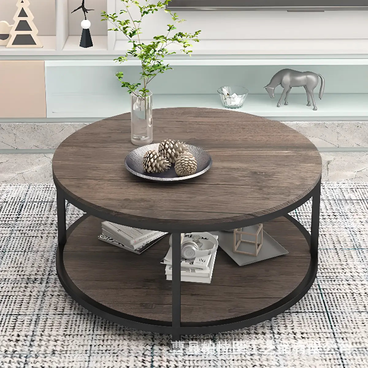 Simple Brown Wood Round Four-Leg Coffee Table