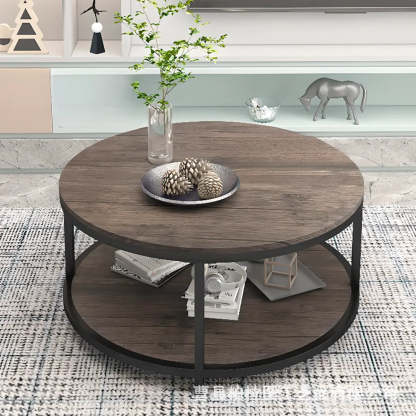 Simple Brown Wood Round Four-Leg Coffee Table — Brown