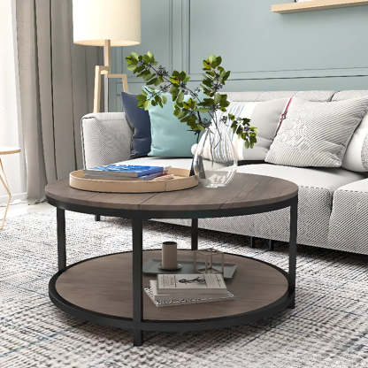 Simple Brown Wood Round Four-Leg Coffee Table