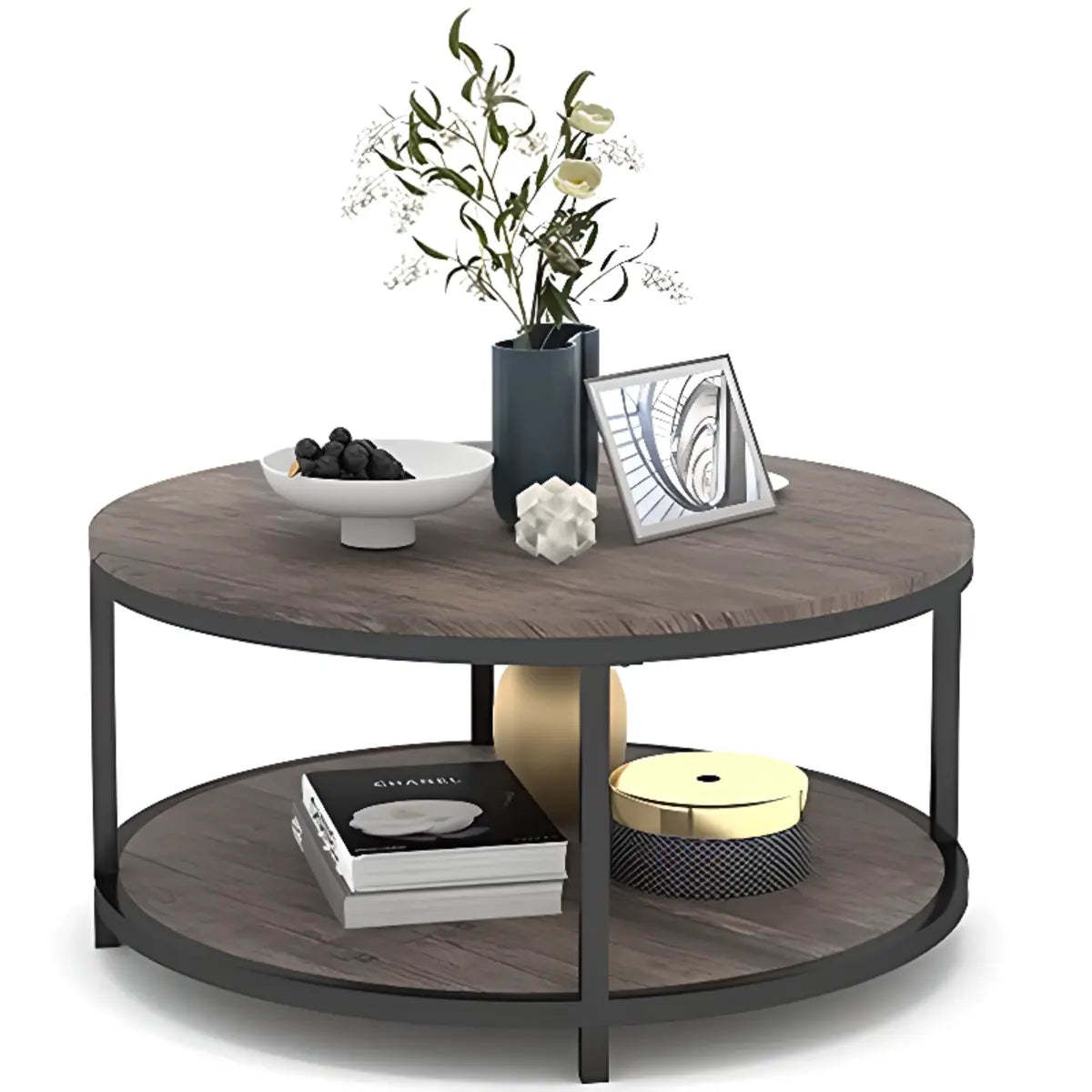 Simple Brown Wood Round Four-Leg Coffee Table