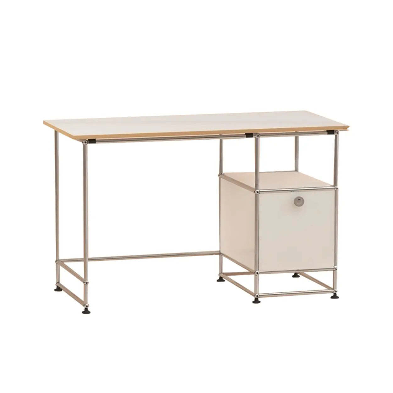 Simple White Wood Silver H-Shape Computer Desk — Without Chairs