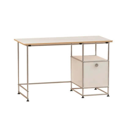 Simple White Wood Silver H-Shape Computer Desk — Without Chairs