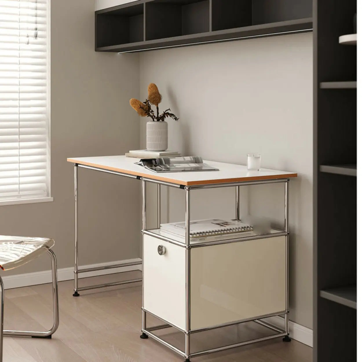 Simple White Wood Silver H-Shape Computer Desk — Without Chairs