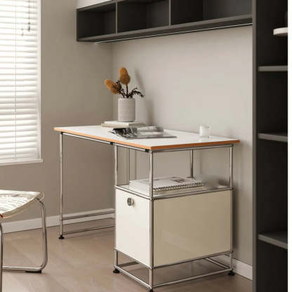 Simple White Wood Silver H-Shape Computer Desk — Without Chairs