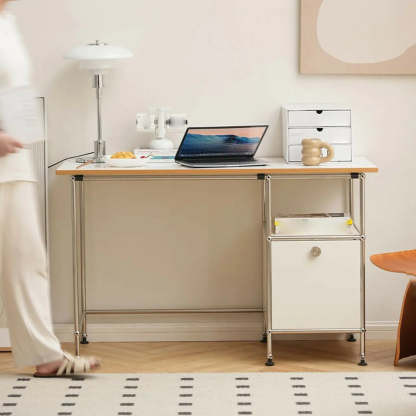 Simple White Wood Silver H-Shape Computer Desk — Without Chairs