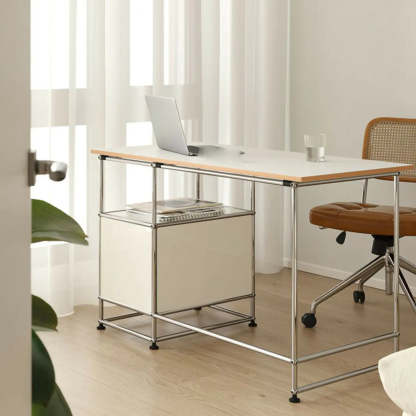 Simple White Wood Silver H-Shape Computer Desk