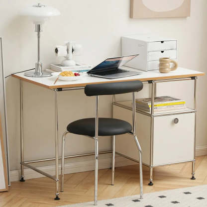 Simple White Wood Silver H-Shape Computer Desk