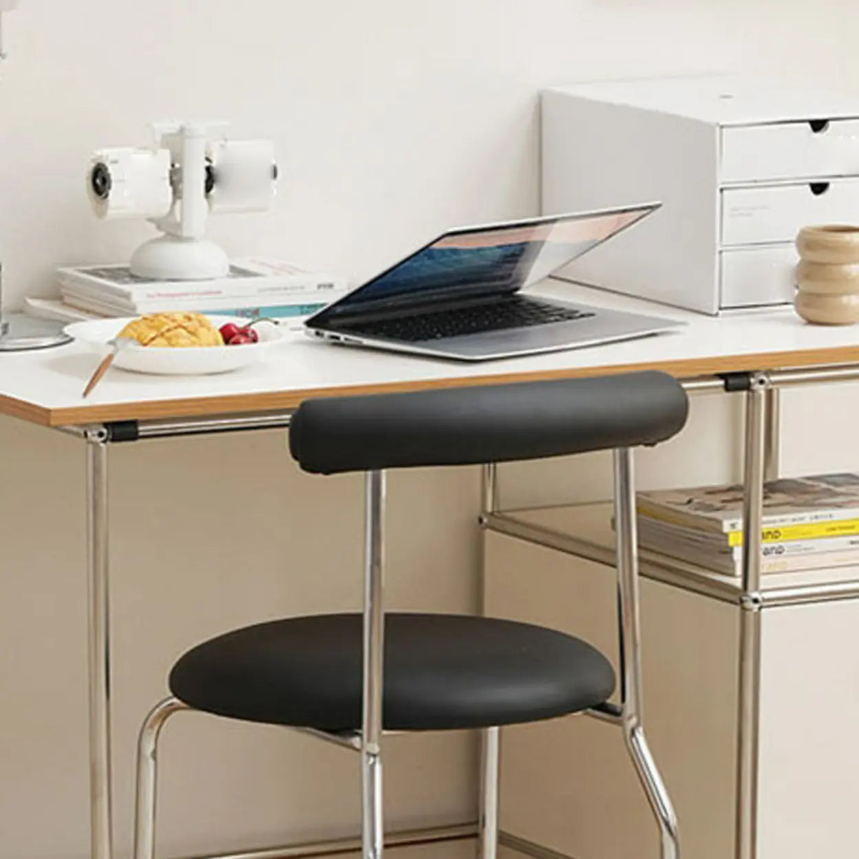 Simple White Wood Silver H-Shape Computer Desk