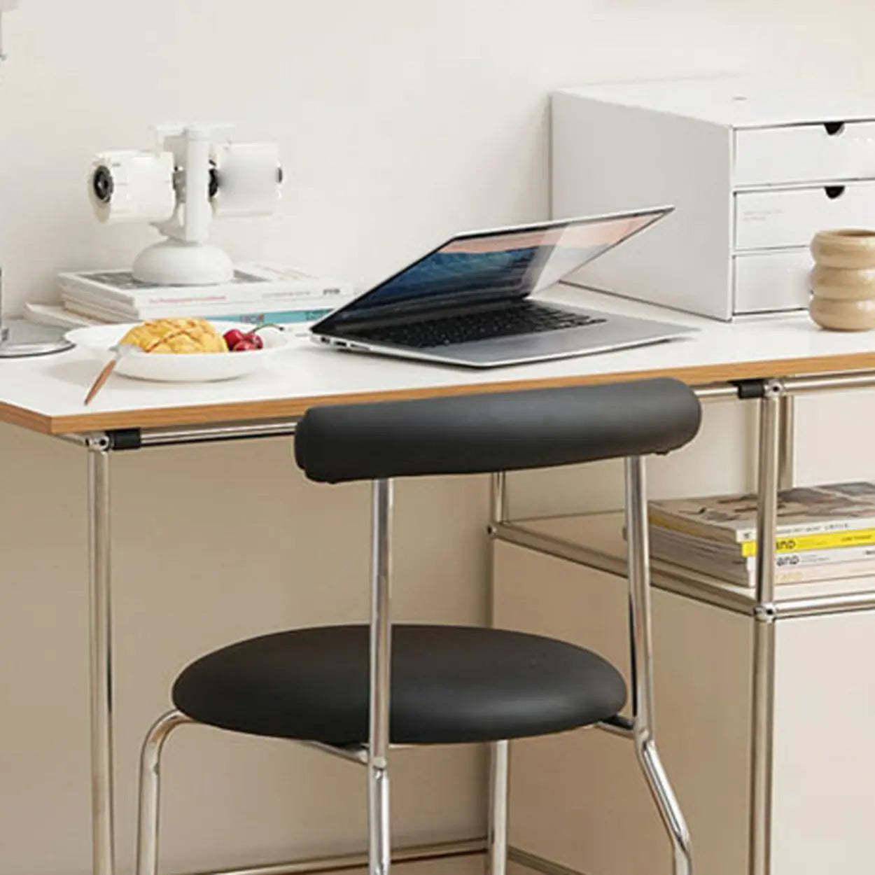 Simple White Wood Silver H-Shape Computer Desk
