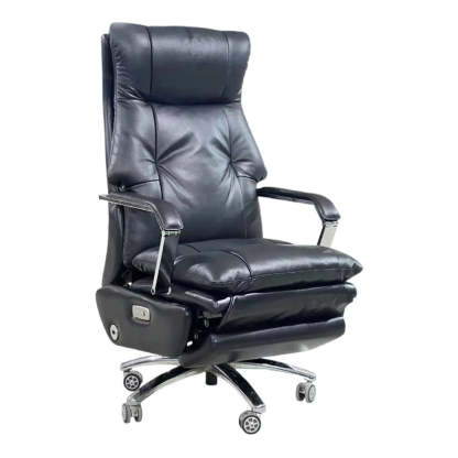 Simple Ergonomic Cowhide Orange Executive Chair — Grey
