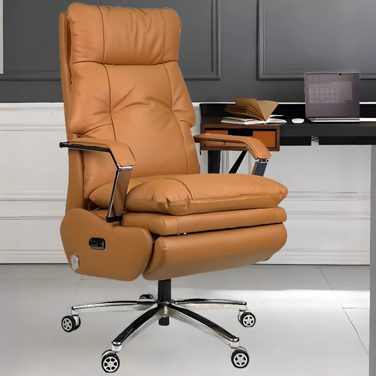 Simple Ergonomic Cowhide Orange Executive Chair