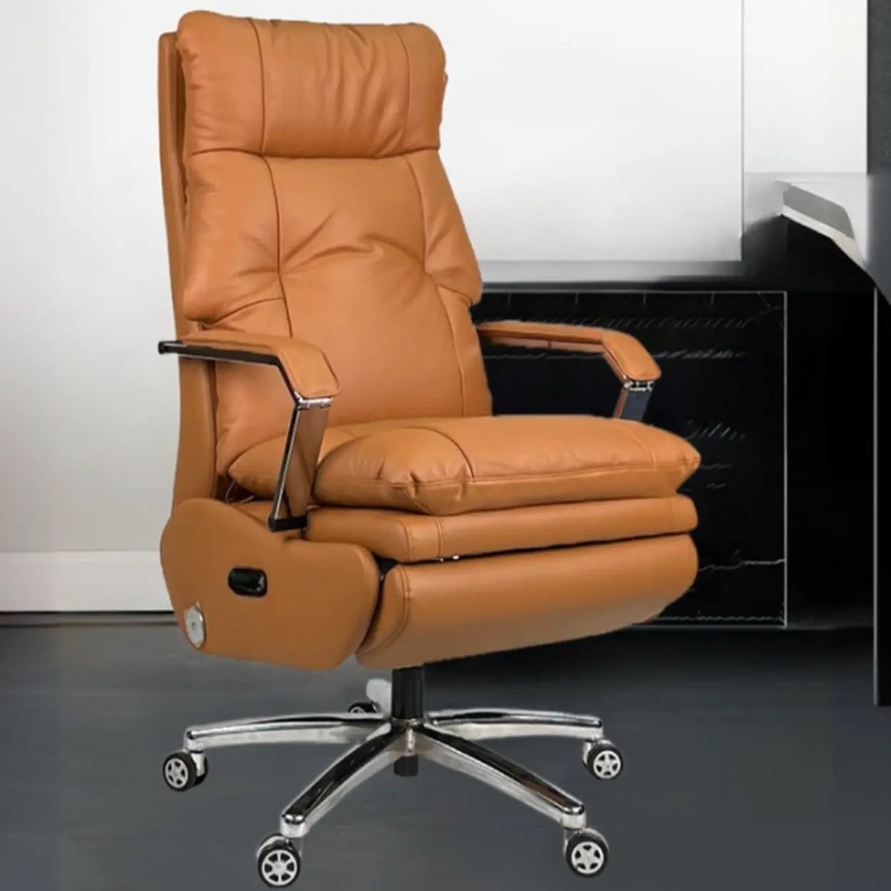 Simple Ergonomic Cowhide Orange Executive Chair