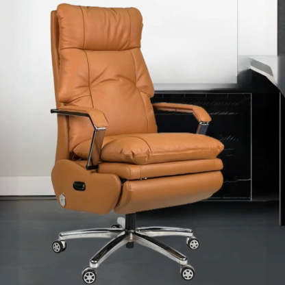 Simple Ergonomic Cowhide Orange Executive Chair
