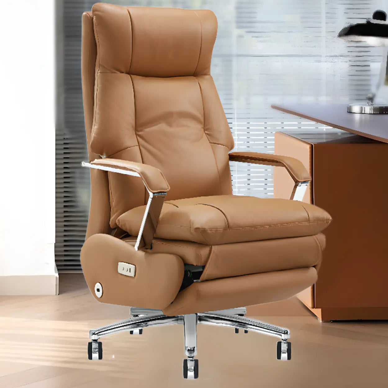 Simple Ergonomic Cowhide Orange Executive Chair