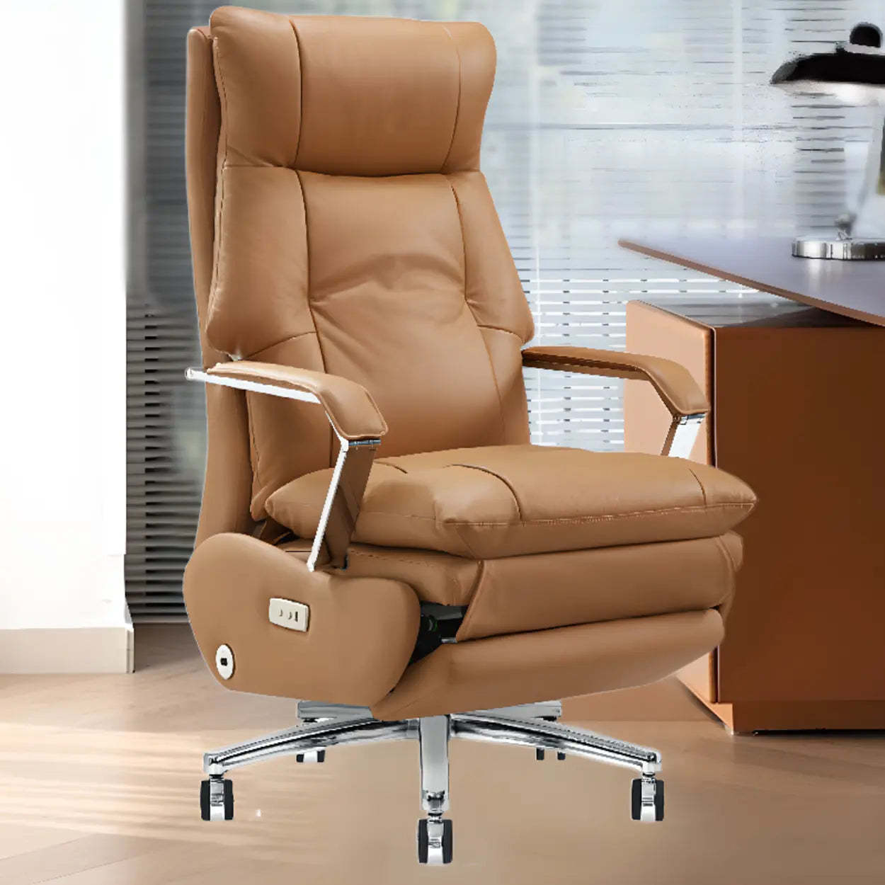 Simple Ergonomic Cowhide Orange Executive Chair