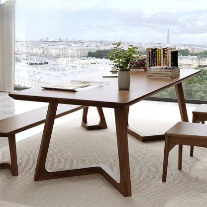 Simple Brown Pine Sled Writing Desk — Pine / Without Chairs