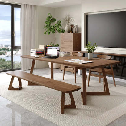 Simple Brown Pine Sled Writing Desk — Ash / Without Chairs