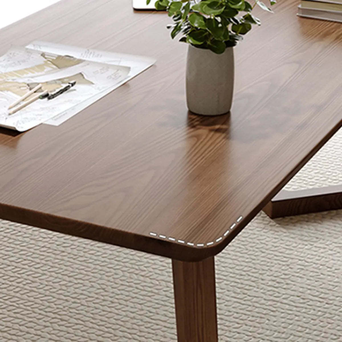 Simple Brown Pine Sled Writing Desk — Ash / Without Chairs