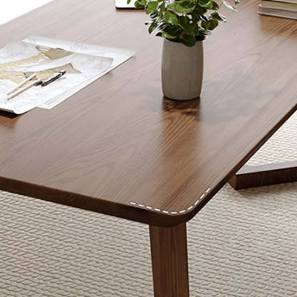 Simple Brown Pine Sled Writing Desk — Ash / Without Chairs