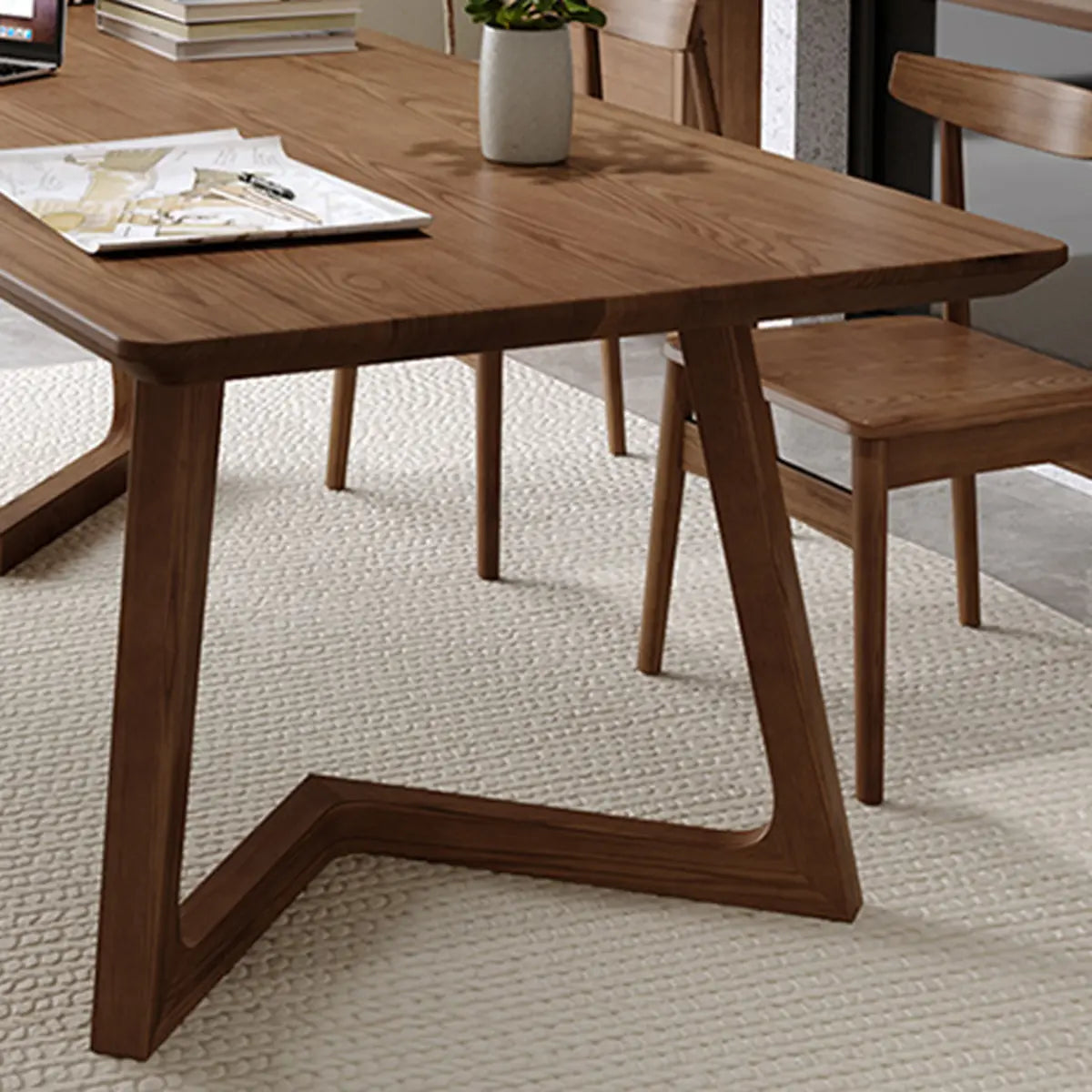 Simple Brown Pine Sled Writing Desk — Pine / Without Chairs
