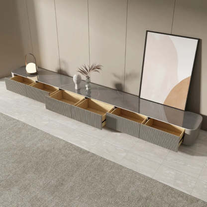 Gray Stone Rectangle Drawer Long TV Stand