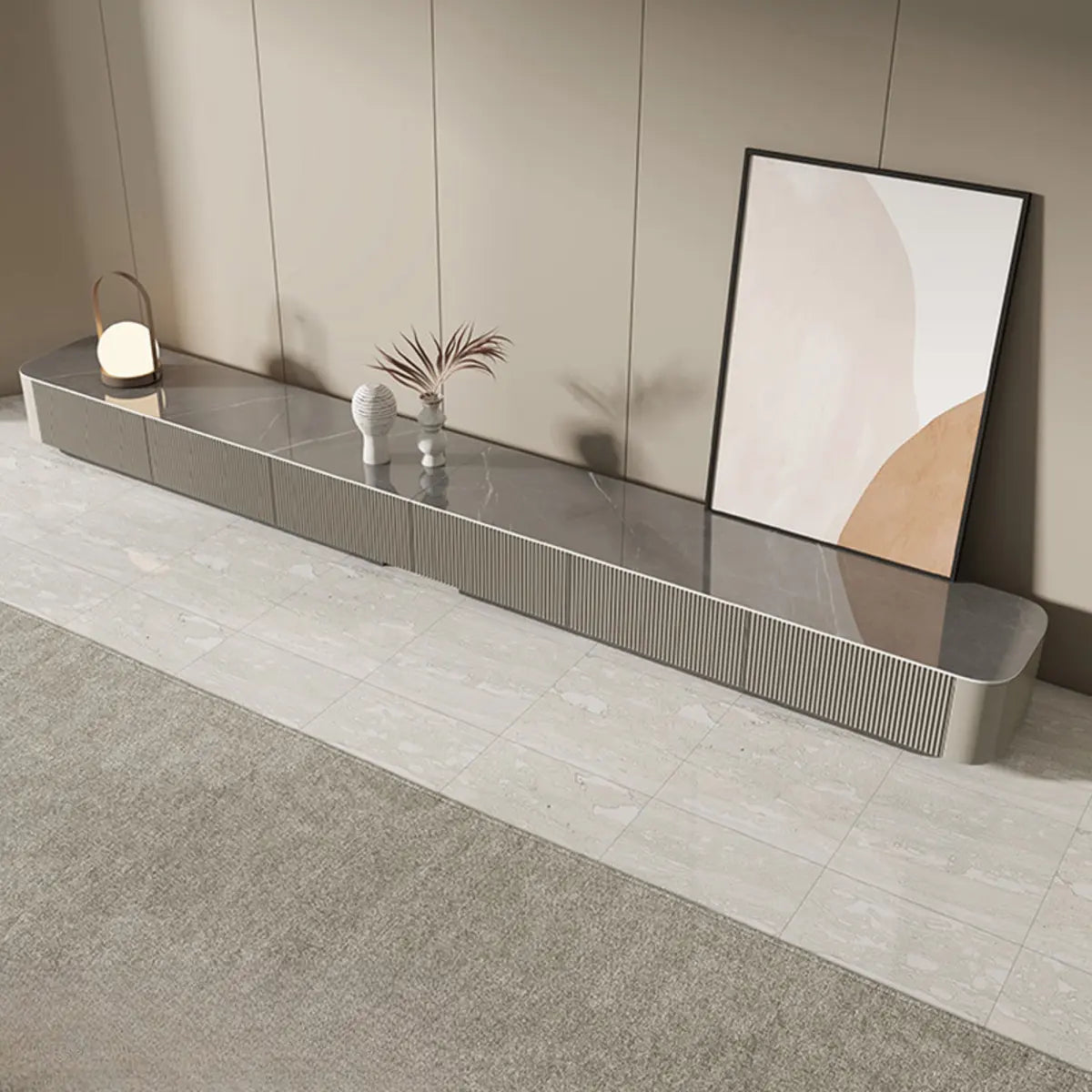 Gray Stone Rectangle Drawer Long TV Stand