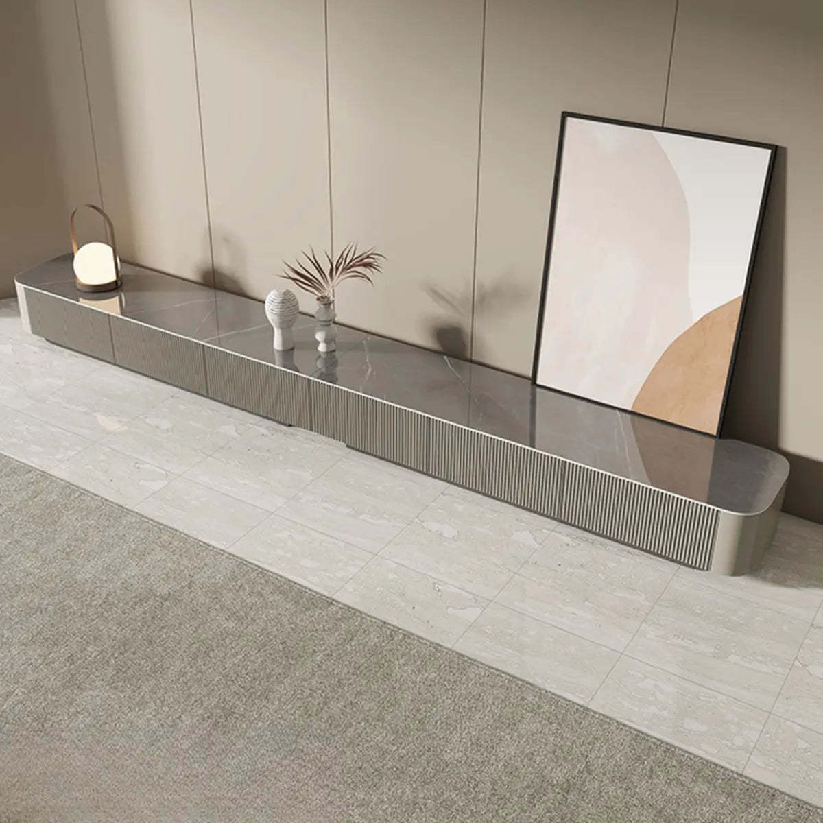 Gray Stone Rectangle Drawer Long TV Stand