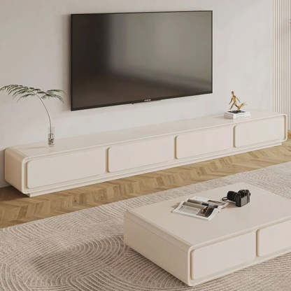 Simple White Wood Rectangular TV Stand with Drawers