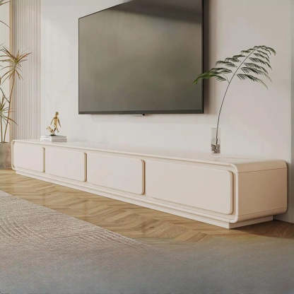 Simple White Wood Rectangular TV Stand with Drawers