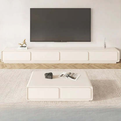 Simple White Wood Rectangular TV Stand with Drawers
