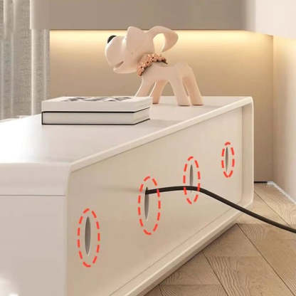 Simple White Wood Rectangular TV Stand with Drawers