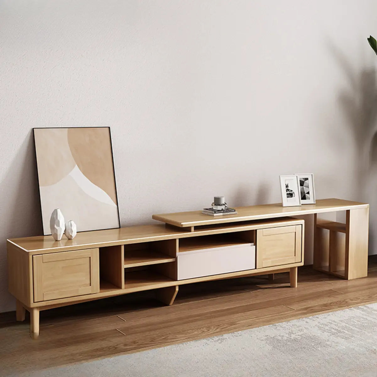 Simple Wood Tone Open Storage Long TV Stand