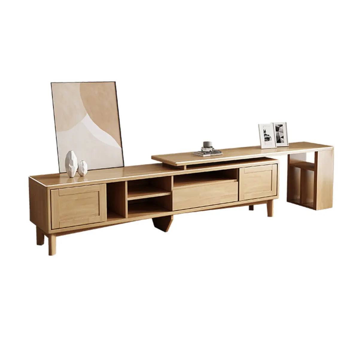 Simple Wood Tone Open Storage Long TV Stand