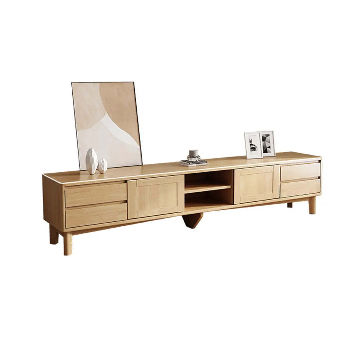 Simple Wood Tone Open Storage Long TV Stand
