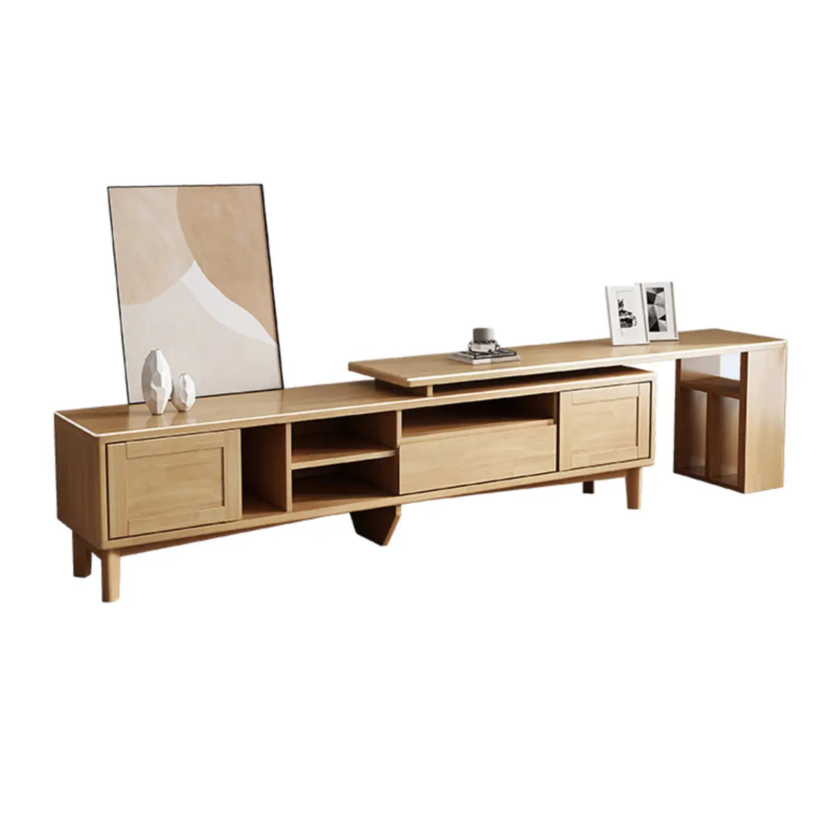 Simple Wood Tone Open Storage Long TV Stand