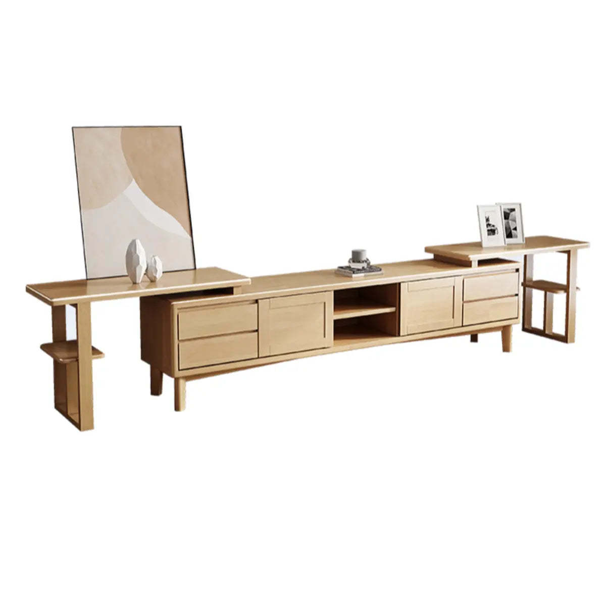Simple Wood Tone Open Storage Long TV Stand