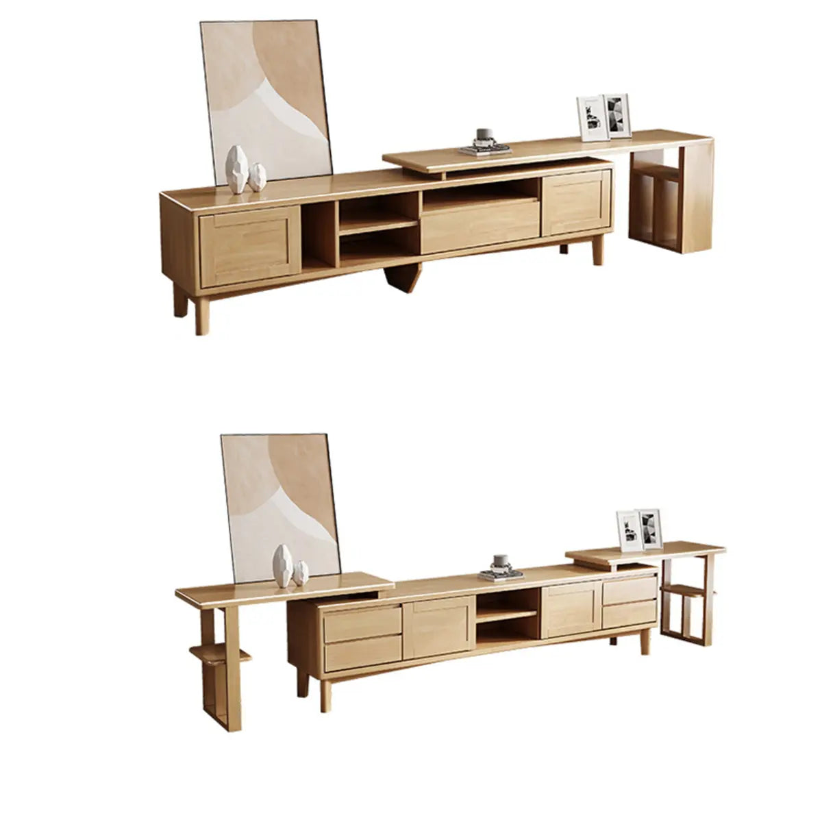 Simple Wood Tone Open Storage Long TV Stand