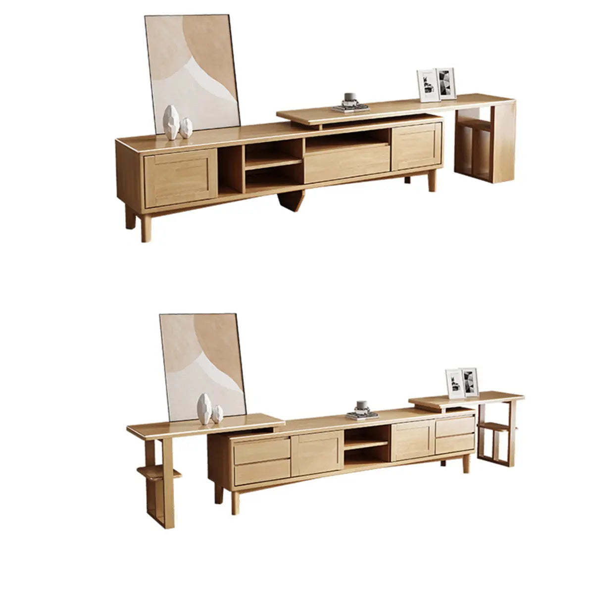 Simple Wood Tone Open Storage Long TV Stand