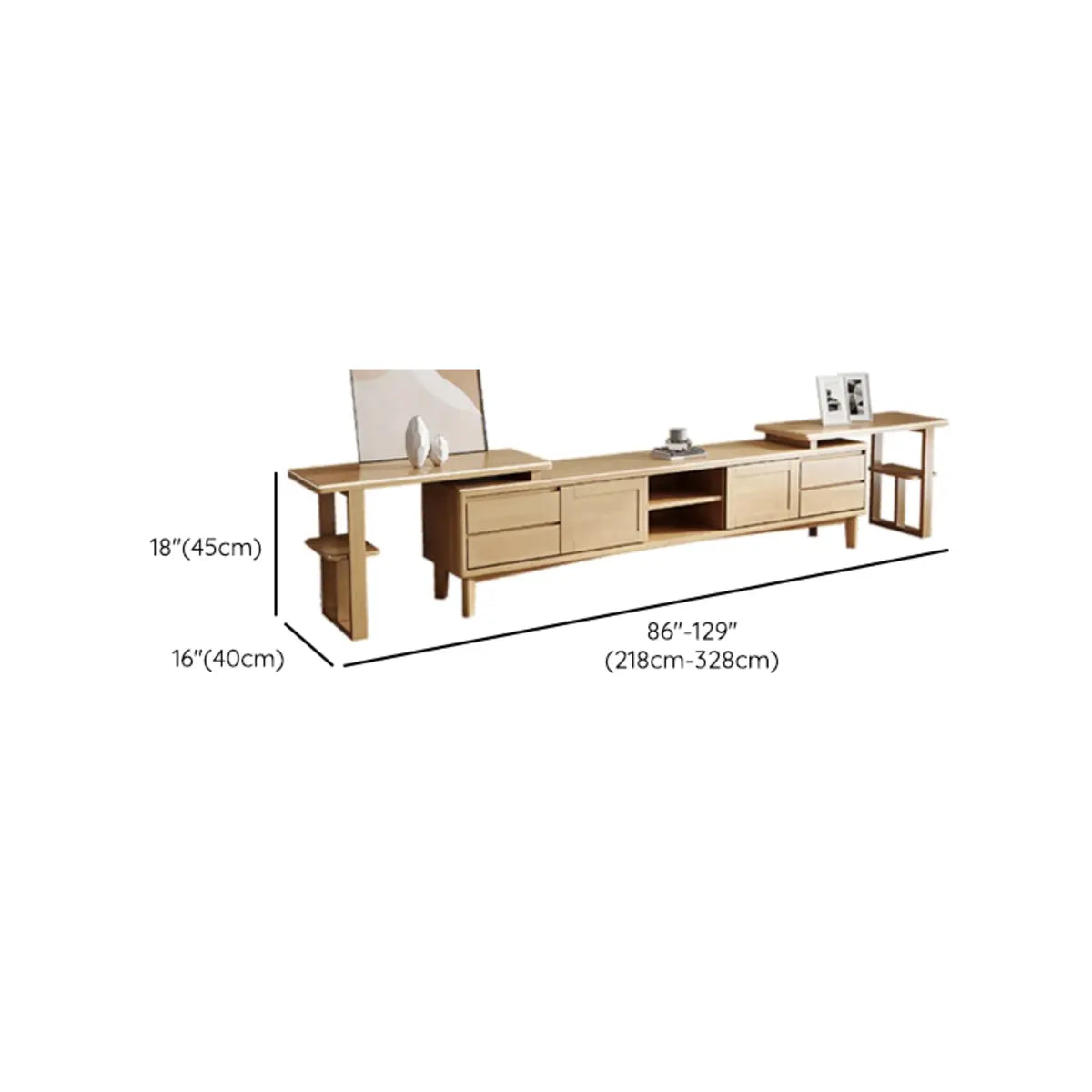 Simple Wood Tone Open Storage Long TV Stand