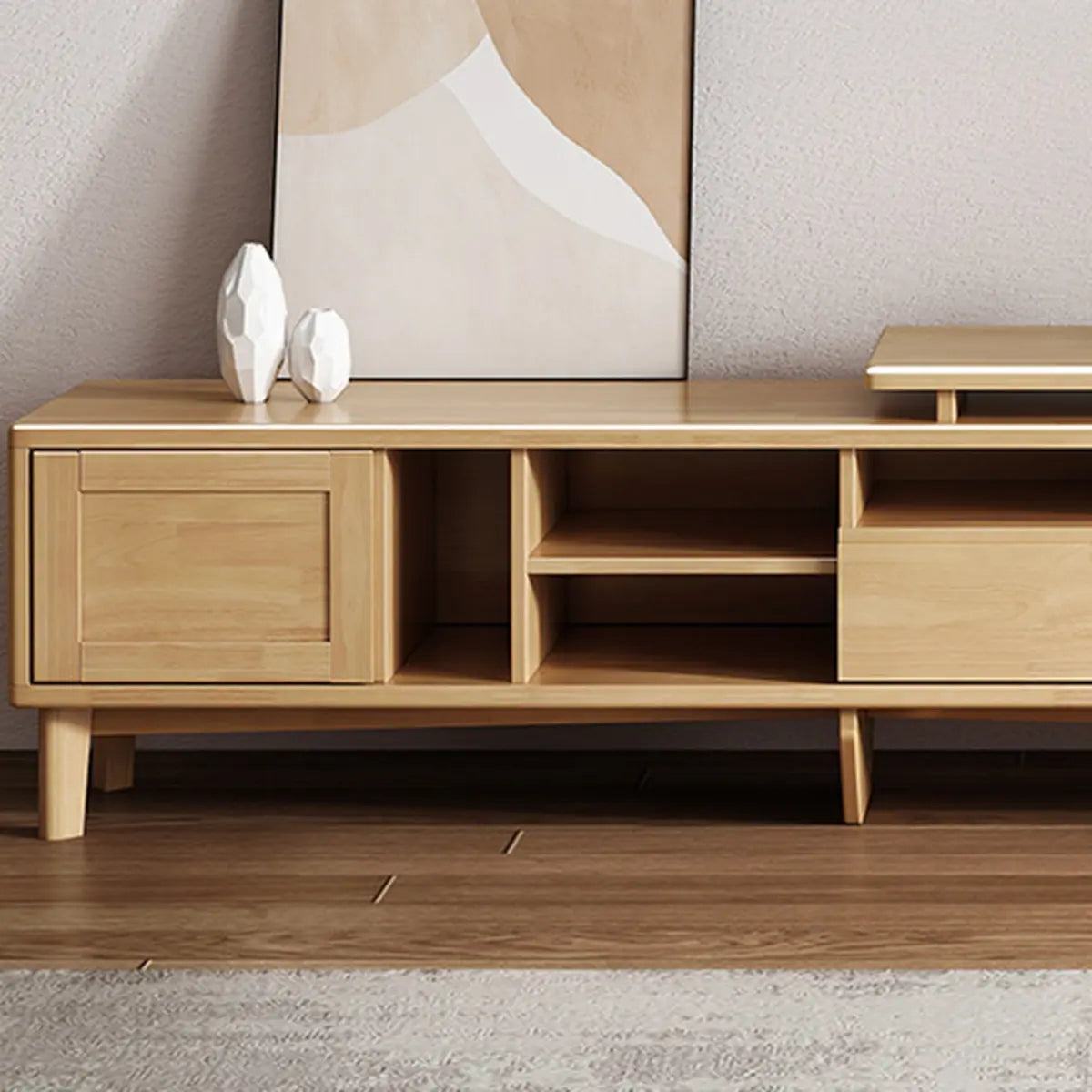 Simple Wood Tone Open Storage Long TV Stand