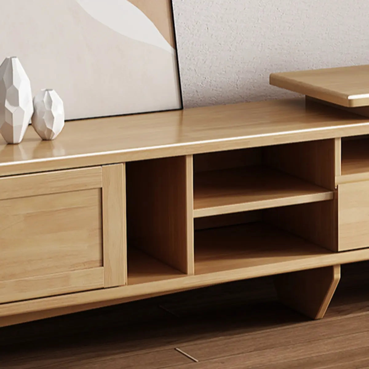 Simple Wood Tone Open Storage Long TV Stand