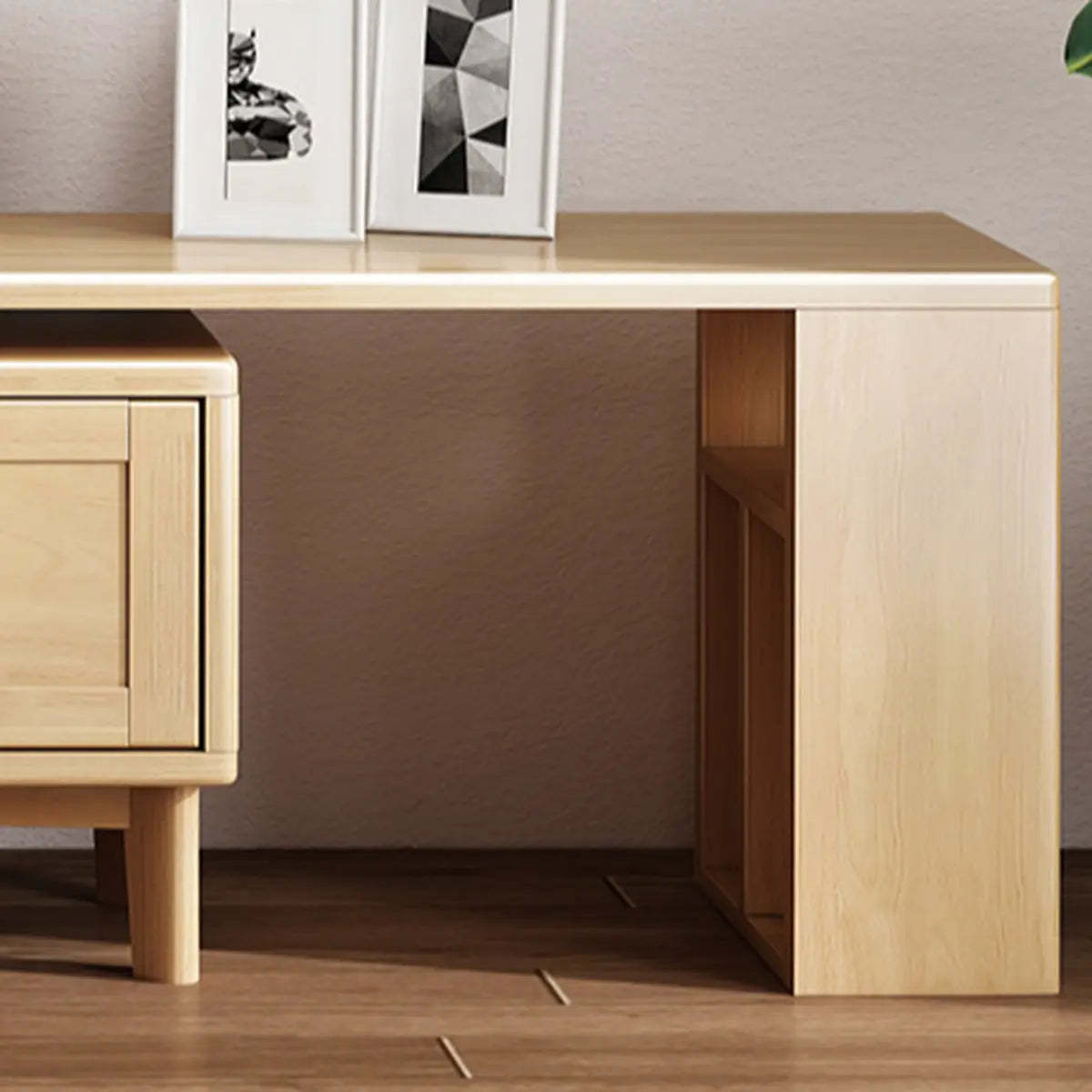 Simple Wood Tone Open Storage Long TV Stand