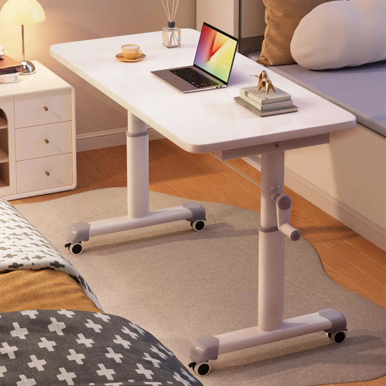 Single Adjustable Wood Computer Desk with Casters — Black / Table Only