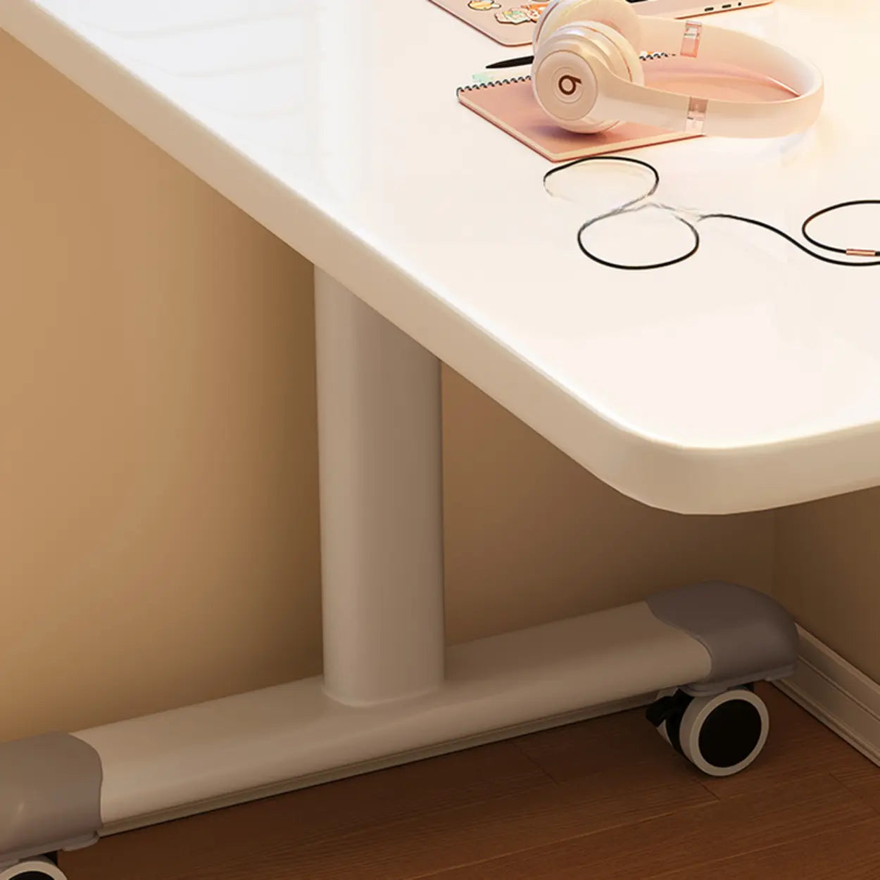 Single Adjustable Wood Computer Desk with Casters — Grey / Table Only