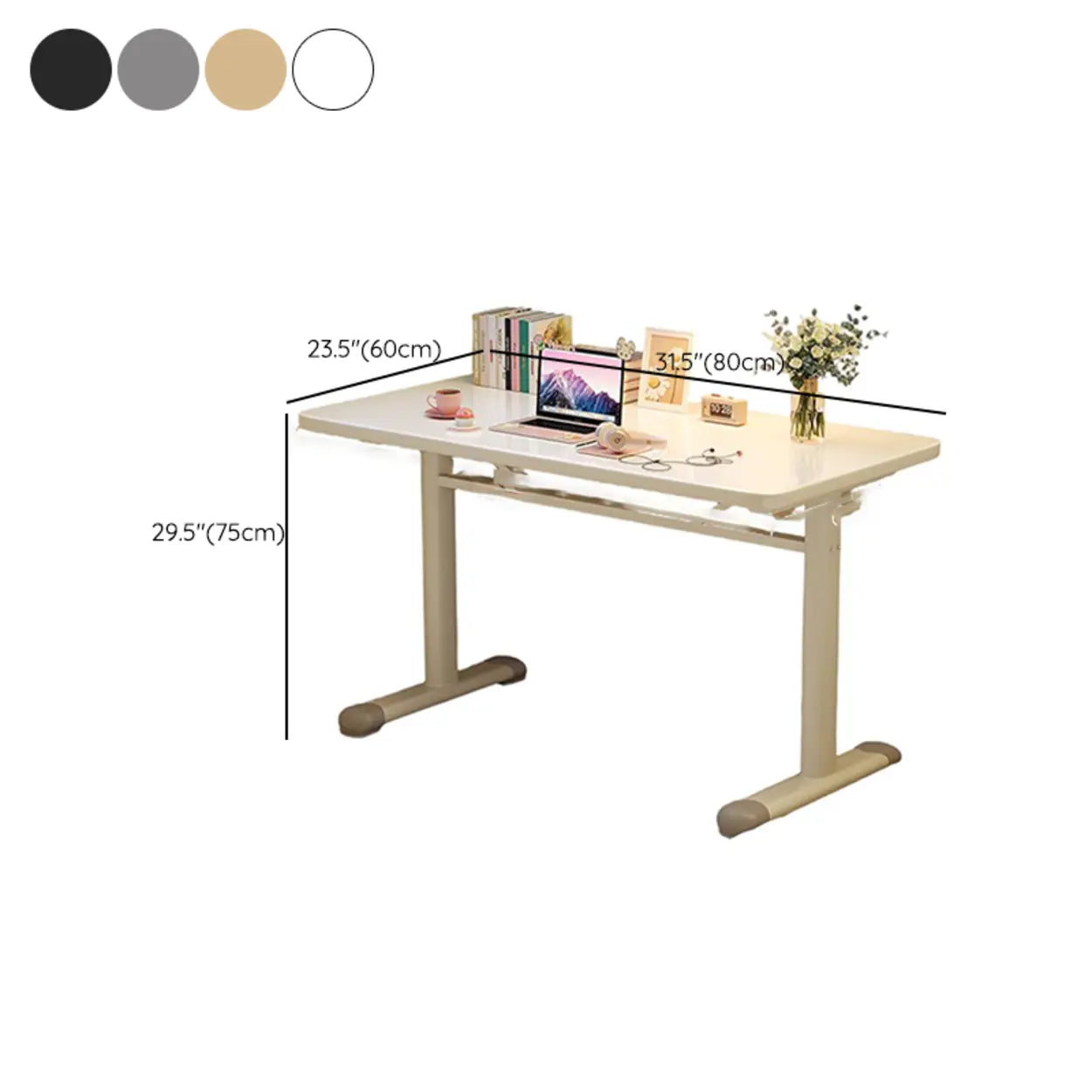 Single Adjustable Wood Computer Desk with Casters — Natural / Table Only