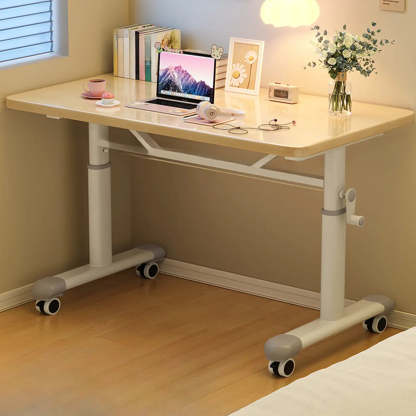 Single Adjustable Wood Computer Desk with Casters — Black / Table Only