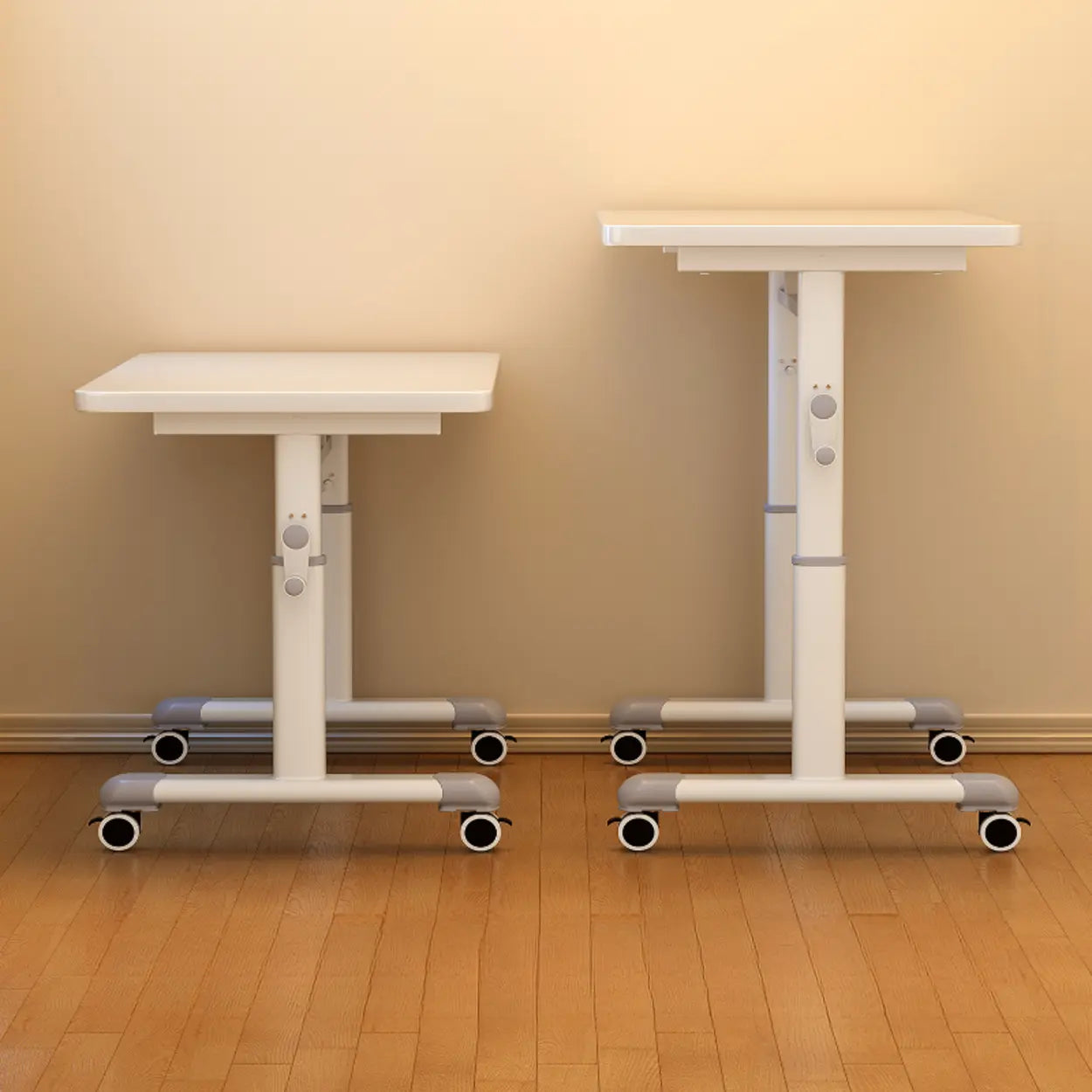 Single Adjustable Wood Computer Desk with Casters — Black / Table Only